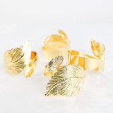 4 Pack | Metallic Gold Ornate Leaf Napkin Rings, Linen Napkin Holders