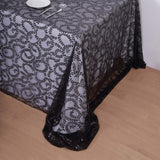 90inch x 156inch Black Sequin Leaf Embroidered Tulle Rectangular Tablecloth