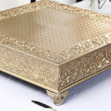 22inch Square Gold Embossed Cake Pedestal, Metal Cake Stand Cake Riser