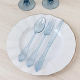 72 Pcs Plastic Silverware Set in Baroque Style Transparent Dusty Blue