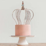 14inch Metallic Blush/Rose Gold Crystal-Bead Royal Crown Cake Topper