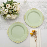 10 Pack | 8inch Sage Green Gold Leaf Embossed Baroque Plastic Salad Dessert Plates