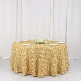 120inch Champagne Grandiose 3D Rosette Satin Round Tablecloth