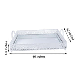 Fleur De Lis White Metal Decorative Vanity Serving Tray with handles, Rectangle Mirrored Tray