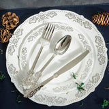 24 Pack | Metallic Silver 8inch Baroque Style Heavy Duty Plastic Forks