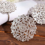 4 Pack | Diamond Rhinestone Silver Metal Flower Napkin Rings