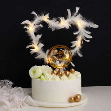 Ostrich Feather Cake Topper with LED Light Up Design - Real Feather Wedding Cake Decor 35"