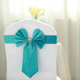 5 Pack | Turquoise | Reversible Chair Sashes with Buckle | Double Sided Pre-tied Bow Tie Chair Bands | Satin & Faux Leather