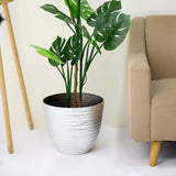 12inch Metallic Silver Finish Large Indoor Flower Plant Pot, Decorative Indoor/Outdoor Planter