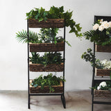 42inch 4-Tier Metal Ladder Plant Stand With Natural Wooden Log Planters