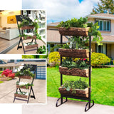 42inch 4-Tier Metal Ladder Plant Stand With Natural Wooden Log Planters