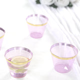 25 Pack 9oz Crystal Purple Gold Rimmed Short Disposable Tumbler Glasses