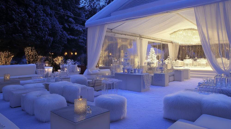 outdoor winter party decor- snow theme