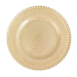 8-Pack Glass Round Charger Plates Gold with Beaded Rim & Cross-Stitch Pattern, Event#whtbkgd_99
