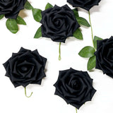 24 Roses | 5inch Black Artificial Foam Flowers With Stem Wire and Leaves