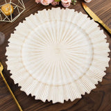 6 Pack | 13inch Antique White Sunray Acrylic Plastic Charger Plates, Scalloped Rim Serving Trays