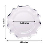 6 Pack 13inch Silver Scalloped Edge Clear Acrylic Plastic Charger Plates Round Dinner Charger Plates