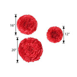 6 Multi Size Pack | Carnation Red Dual Tone 3D Wall Flowers Giant Tissue Paper Flowers - 12",16",20"