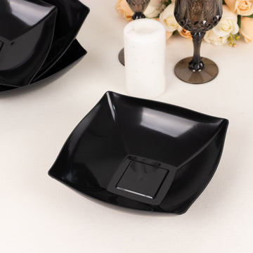 4 Pack 32oz Black Square Plastic Serving Bowls, Disposable Serving Dishes