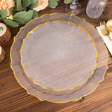 10 Pack Clear Sunflower Disposable Salad Plates with Gold Scalloped Rim
