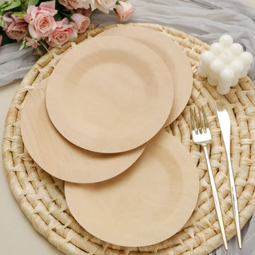 10 Pack 7" Eco Friendly Bamboo Round Disposable Dessert Salad Plates