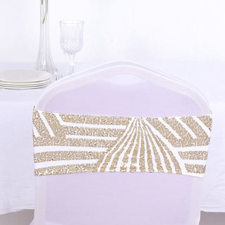 Add a Touch of Glamour with Gold Diamond Glitz Sequin White Spandex Chair Sash Bands