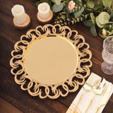 6 Pack Gold Disposable Charger Plates With Entwined Swirl Rim, 13" Round Plastic Serving Plates