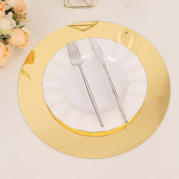 10 Pack Gold Mirror Lightweight Charger Plates For Table Setting, 13" Round Acrylic Decorative Dining Plate Chargers