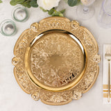 6 Pack Gold Round Acrylic Charger Plates With Floral Embossed Scalloped Rim, 13inch Unbreakable