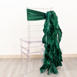 Add a Touch of Elegance with Hunter Emerald Green Curly Willow Chiffon Satin Chair Sashes