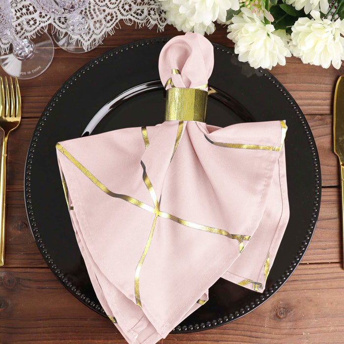 5 Pack | Modern Blush/Rose Gold & Geometric Gold Cloth Dinner Napkins | 20x20Inch
