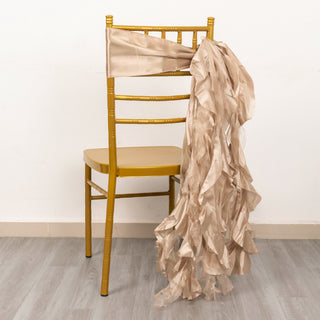 Elegant Nude Curly Willow Chiffon Satin Chair Sashes