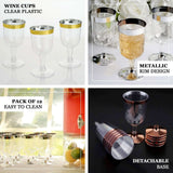 12 Pack | Clear 6oz Rose Gold Rim Plastic Wine Glasses Disposable Cups with Detachable Base