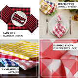 5 Pack | Red/White Buffalo Plaid Cloth Dinner Napkins, Gingham Style | 15x15Inch