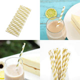 25 Pack 8" White/Gold Striped Disposable Paper Straws