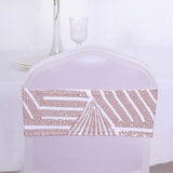 5 Pack Rose Gold Diamond Glitz Sequin White Spandex Chair Sash Bands, Sparkly Geometric Stretchable 