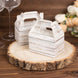 25 Pack Rustic White Candy Gift Tote Gable Boxes With Wood Plank Pattern, Party Favor Treat Boxes