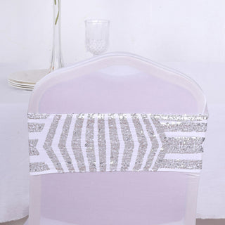 Elevate Your Event Decor with Silver Diamond Glitz Sequin Chair Sashes