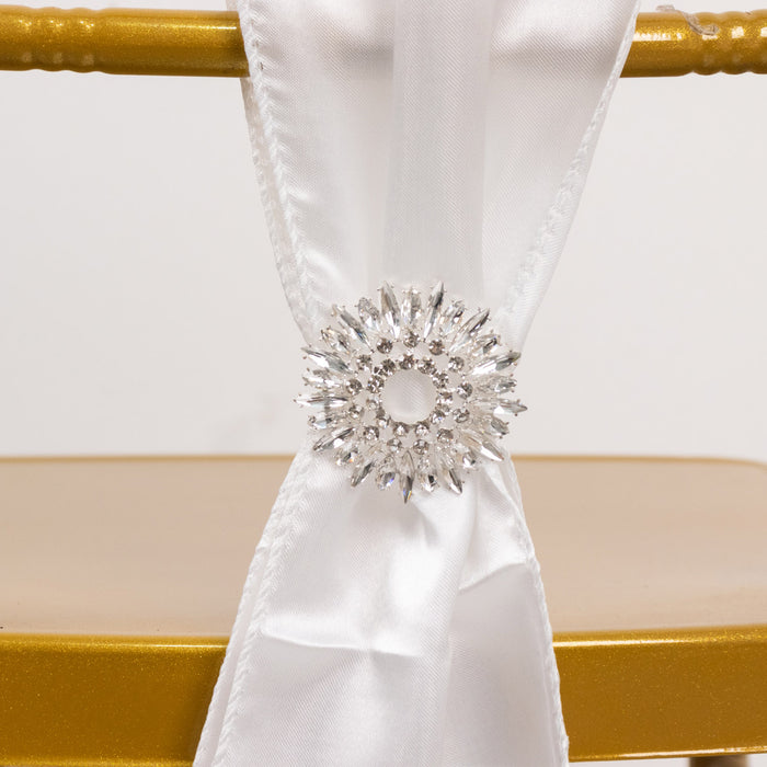 2 Pack Silver Metal Snowflake Chair Sash Band Buckles with Diamonds, Round Rhinestone Chair Band