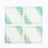 20 Pack | White And Green Floral Design Dinner Paper Napkins, Beverage Napkins