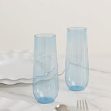 12 Pack Plastic Champagne Flutes in Transparent Blue, Reusable Lightweight Champagne