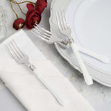 25 Pack - 7inch Light Silver Heavy Duty Plastic Forks with White Handle