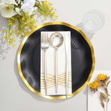 25 Pack | 10inch Matte Black / Gold Wavy Rim Disposable Dinner Plates, Round Paper Party Plates