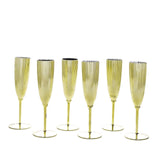 6 Pack | Metallic Gold 5oz Plastic Champagne Flutes Disposable Glasses For Champagne