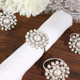 Pearl And Diamond Rhinestone Silver Metal Napkin Rings, Decorative Napkin Buckle Holders