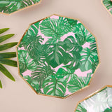 25 Pack | Tropical Palm Leaf 7inch Dessert Salad Paper Plates, Disposable Appetizer Plates Geometric