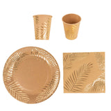 72 Pcs Natural Disposable Dinnerware Set With Gold Foil Palm Leaves Print