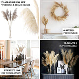 6 Stems | 32inch Natural Tint Dried Natural Pampas Grass Plant Sprays