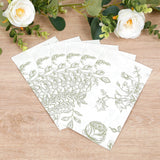 50-Pack Paper Dinner Napkins White with Matte Sage Green French Toile Floral Pattern 2-Ply - Stylish