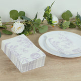 50 Pack White Lavender Lilac 2-Ply Paper Party Napkins in French Toile Floral Pattern